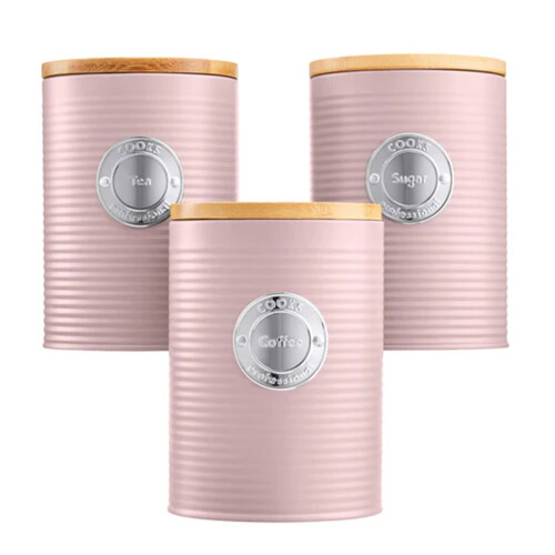 Cooks Professional Cooks Professional 3 Piece Kitchen Storage Set with Bamboo Lids | Pink / Silver