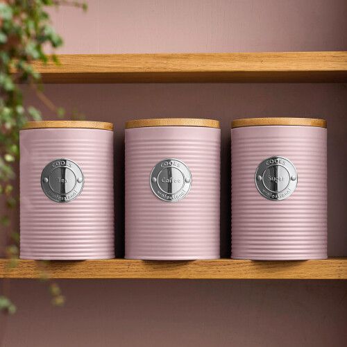 Cooks Professional Cooks Professional 3 Piece Kitchen Storage Set with Bamboo Lids | Pink / Silver 1