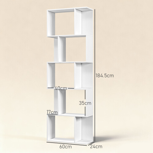 Homcom HOMCOM 5-tier Display Shelving Storage Bookcase S Shape Bookshelf, White 1