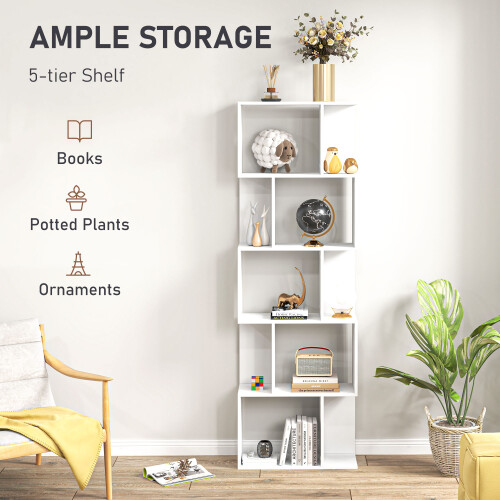 Homcom HOMCOM 5-tier Display Shelving Storage Bookcase S Shape Bookshelf, White 2