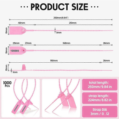 1000 Pcs Plastic Tamper Seals Tags Pink 2