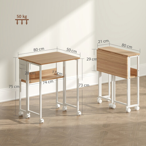 Homcom (Yellow) HOMCOM 80 cm Foldable Computer Desk on Wheels for Small Spaces 2