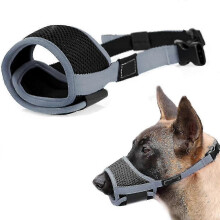(l, Gris) Museli??re pour chien en nylon souple anti-morsure et anti-aboiement, en maille respirante et s??curis??e.