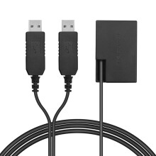 Andoer Dual USB-voedingsadapter DC-koppeling DR-E17 vervangende dummy-batterij, compatibel met Canon 77D, 200D, 750D, 760D en 800D camera's.