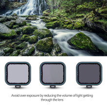 Conjunto de filtros de densidade neutra ND4/8/16 em vidro óptico TELESIN, compatíveis com GoPro Hero 5 e 6.
