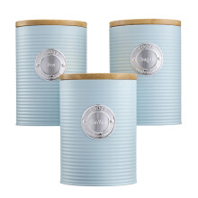 Cooks Professional 3 Piece Kitchen Storage Set with Bamboo Lids | Blue / Silver