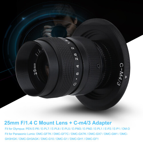 25mm f/1.4 objectief C M4/3 adapter macro-ring compatibel met Olympus EPL5 EPM3 EPL7 OM-D 2
