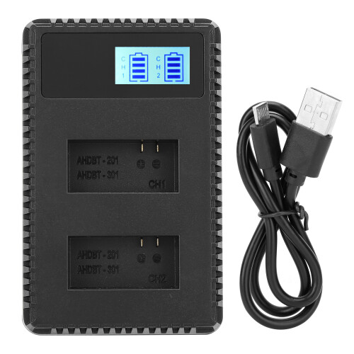 Draagbare camera-acculader compatibel met AHDBT-301 USB-camera-dubbellader met LCD-display 1