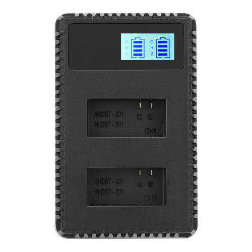 Draagbare camera-acculader compatibel met AHDBT-301 USB-camera-dubbellader met LCD-display 2
