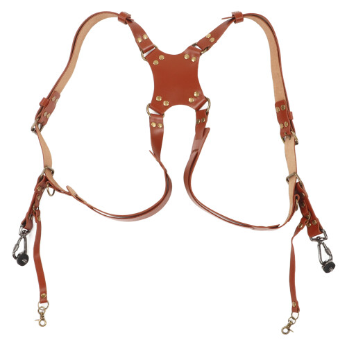 Camera Harness Strap Leather Double Shoulder Camera Strap Harness Accessories Compatible With Digital Camera SLR Camera X Type, Brown 1