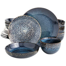 Gibson Elite Matisse Double Bowl Dinnerware Set, Service for 4 (16pcs), Cobalt Blue