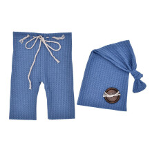 NewBorn Photo Outfit Blue Clothes Pants Tailed Hat Crochet Soft Breathable Wood Button Photo Props Compatible With Infant Toddlers