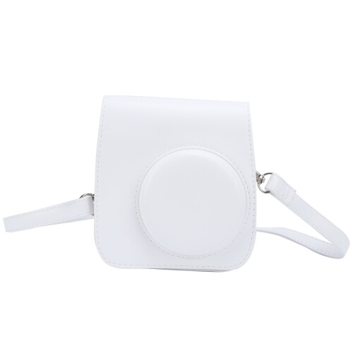 Capa protetora para mini câmera em couro PU com alça de ombro ajustável, compatível com a câmera Instax Mini 7+ (branca) 2