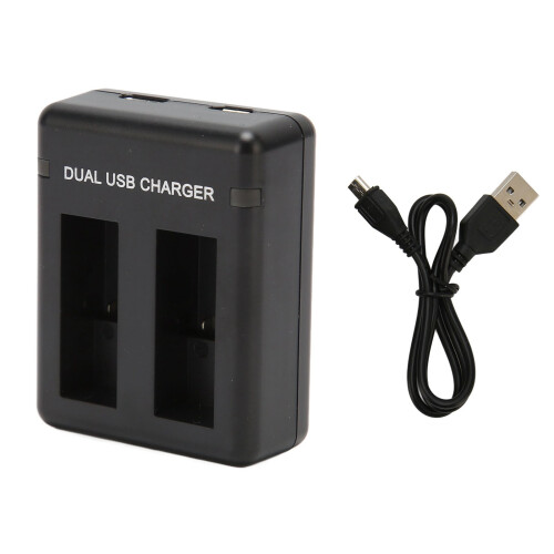 Caricabatterie doppio per action camera con porta USB Type-C e Micro USB, compatibile con action camera. 1