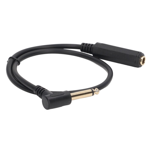 Cabo de áudio de 0,5 m, mono, com conector macho de 6,35 mm em ângulo reto para estéreo, compatível com microfone.