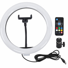 10 tuuman RGB LED -rengasvalo himmennettävällä videostudiotäytevalolla 3200–6400K, yhteensopiva Vlog-digikameran kanssa
