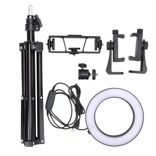 Ring Light de LED de 6 polegadas para câmera, luz de preenchimento para fotografia, dimerizável, com suporte para tripé e celular. 1