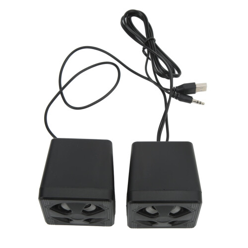Mini alto-falantes estéreo portáteis com interface USB de 3,5 mm, compatíveis com computador e laptop.