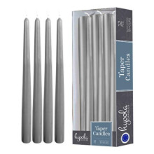 Hyoola Dark Grey Taper Candles - 250 mm (10 Inch) Unscented Dripless Taper Candles - 8 Hour Burn Time - 12 Pack