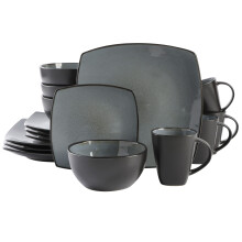 Gibson Soho Lounge Square Reactive Glaze Stoneware Dinnerware Set, Service for 4 (16pc), Eclipse