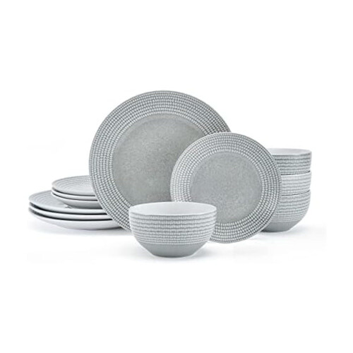 Pfaltzgraff Felicity 12 Piece Dinnerware Set, Service for 4,Gray