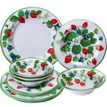 LEHAHA Strawberry Melamine Dinnerware Sets-12pcs Plates and Bowls Set, Lightweight/Unbreakable Camping Dishes Set for 4, Cute Kitchen Dinner Set for
