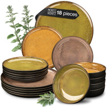 Moritz & Moritz VIDA 18-Piece Colourful Porcelain Dinner Set for 6 People - Modern Plates and Bowls Set, Microwave & Dishwasher Safe - Includes