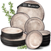 Moritz & Moritz VIDA 36-Piece Beige Porcelain Dinner Set for 12 People - Modern Plates and Bowls Set, Microwave & Dishwasher Safe - Includes Dinner