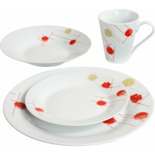 16pc Dinnerware Set - 4 Porcelain with 4 Bowls, 4 Mugs, 4 Side Plates and 4 Dinner Plates - Microwave and Dishwasher Safe - Cereal Bowls, Desserts,