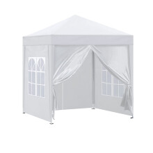 CLIPOP 3x3m Garden Gazebo White Pop Up Party Tent with Water Resistant Side Panels and Powder Coated Steel Frame, All Seasons Marquee Tent for Wedding