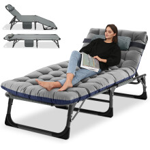 Ryuhic Folding Sun Lounger for Garden, Heavy Duty Adjustable Garden Bed with Mattress and Headrest, Oversized Portable Outdoor Camping Bed for Home,