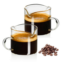 ZhouZGlass Espresso Cups, 4 OZ Double Spouts Cups, Espresso Shot Glasses, Milk Cup with Handle, Clear Glass, Accessories for Espresso Machine (2pcs)
