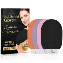 L'Exfose Moroccan Kessa Exfoliating Glove 4pc - Korean Exfoliating Mitt for Body Ideal for Dead Skin Remover, Keratosis Pilaris & Self-Tanning to