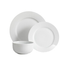 Glim&Glam White Porcelain Dinner Set Crockery Rim Plates Bowls 12 Piece Set for 4 People (12)