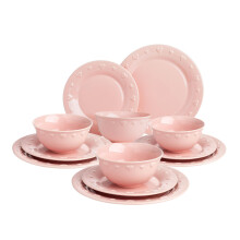 Paris Hilton 12-Piece Dinnerware Set, Embossed Hearts. Iconic Ceramic Stoneware Service for 4 with Dinner Plates, Salad Plates, and Bowls, Microwave &