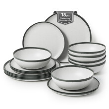 La Joventino 18PCS Vintage Grey Melamine Dinner Set for 6 People, Durable Plates and Bowls Set for Camping, Outdoor, Caravan, Patio and Garden Party