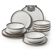La Joventino Vintage Brown Melamine Dinner Set for 6 People, 18pcs Plates and Bowls Set, Durable Camping Plates for Caravan, Patio and Garden Party