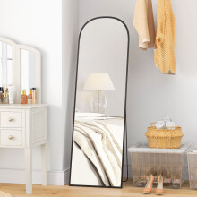 (Black) HOMCOM Full Length Mirror with Aluminium Alloy Frame Hanging or Leaning