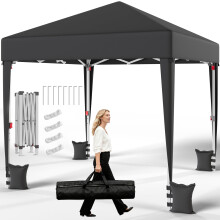 JUMMICO Pop up Gazebo 2m x 2m with Three Height Adjustable, Garden Gazebo with 4 Weight Bags,Waterproof Garden Tent for Festivals, Camping, Commercial