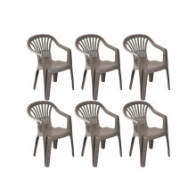 VTL? 6 X Taupe Plastic Garden Chairs Low Back Seat Patio Partying Camping Stacking