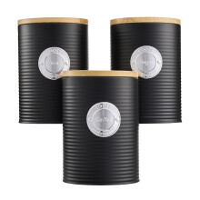 Cooks Professional 3 Piece Kitchen Storage Set with Bamboo Lids | Black / Silver