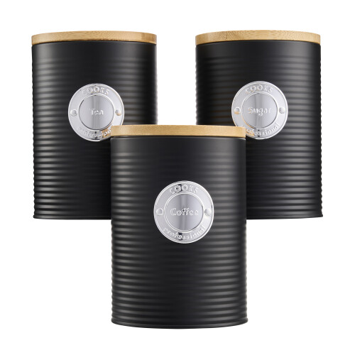 Cooks Professional Cooks Professional 3 Piece Kitchen Storage Set with Bamboo Lids | Black / Silver