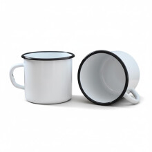 Madacha 2 Large Metal-Enamelled Mugs - White - 400 ml