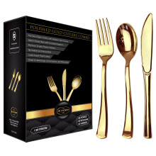 JL Prime 120 Reusable Silverware Set, Heavy Duty Gold Plastic Cutlery for Party & Wedding, 40 Plastic Forks, Spoons, Knives