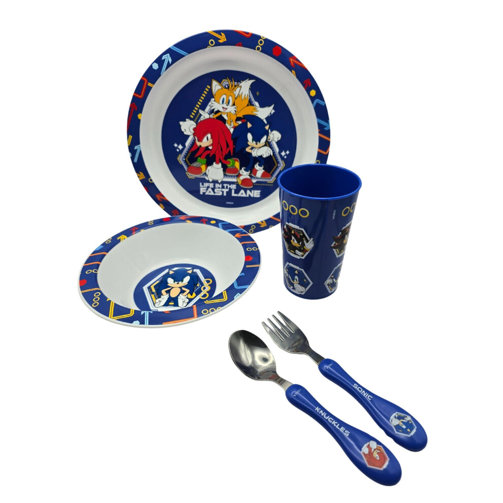 Sonic The Hedgehog Kids 5 Piece Dinnerware Set - Plate, Bowl, Cup, Fork + Spoon. Safe Durable Plastic Home or Picnic Set - Official, Blue - Image 3