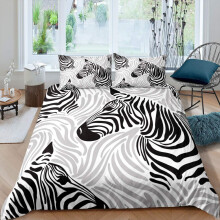 Zebra Print Duvet Cover Set for Kids Boys Girls Teens Wildlife Black White Gray Modern Comforter Cover Breathable Microfiber Bedspread Cover Decor