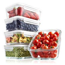 NutriChef, NCCLX5 5-Piece Superior Glass Food Storage Containers Set-Stackable Design, Newly BPA-Free Airtight Clear Locking Vent Lids & White Air