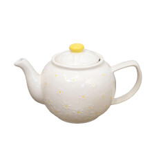 White Daisy 1 Litre Teapot 23x15x14cm Traditional Ceramic Embossed Flower 6 Cup Tea Pot