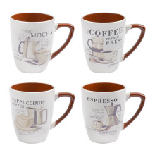 XSS XS4621 Set of 4 Gorgeous Large Stoneware Speciality Coffee Mugs with Mocha Espresso Cappuccino Designs
