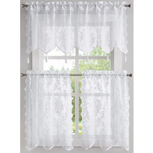 LINENZONE White Tiers and Valance Kitchen Set. (Luna Set, White) 1 Kitchen Set: 54"W x 36"L